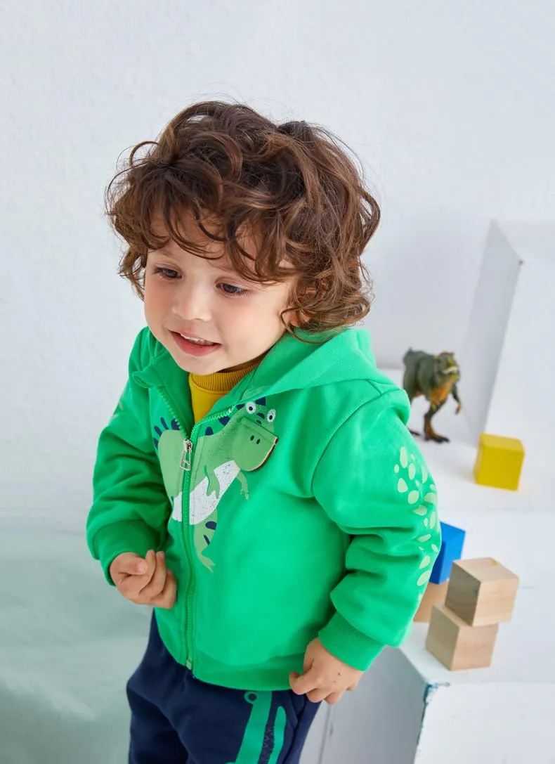 DDSOL Baby Boy Long Sleeve Jacket Clothes Toddler Zip-up Hoodies Dinosaur Sport Sweatshirt for 3-4 Years
