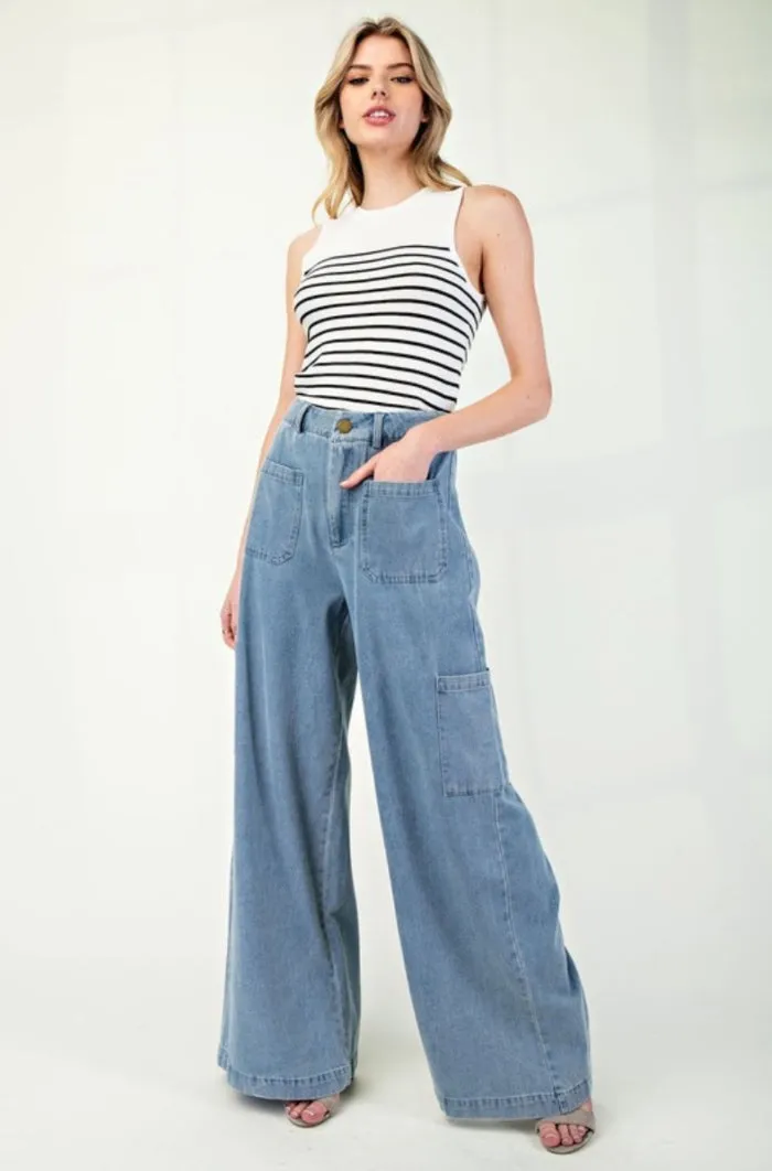Denim Cargo Straight Leg Pants