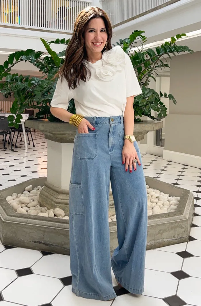 Denim Cargo Straight Leg Pants