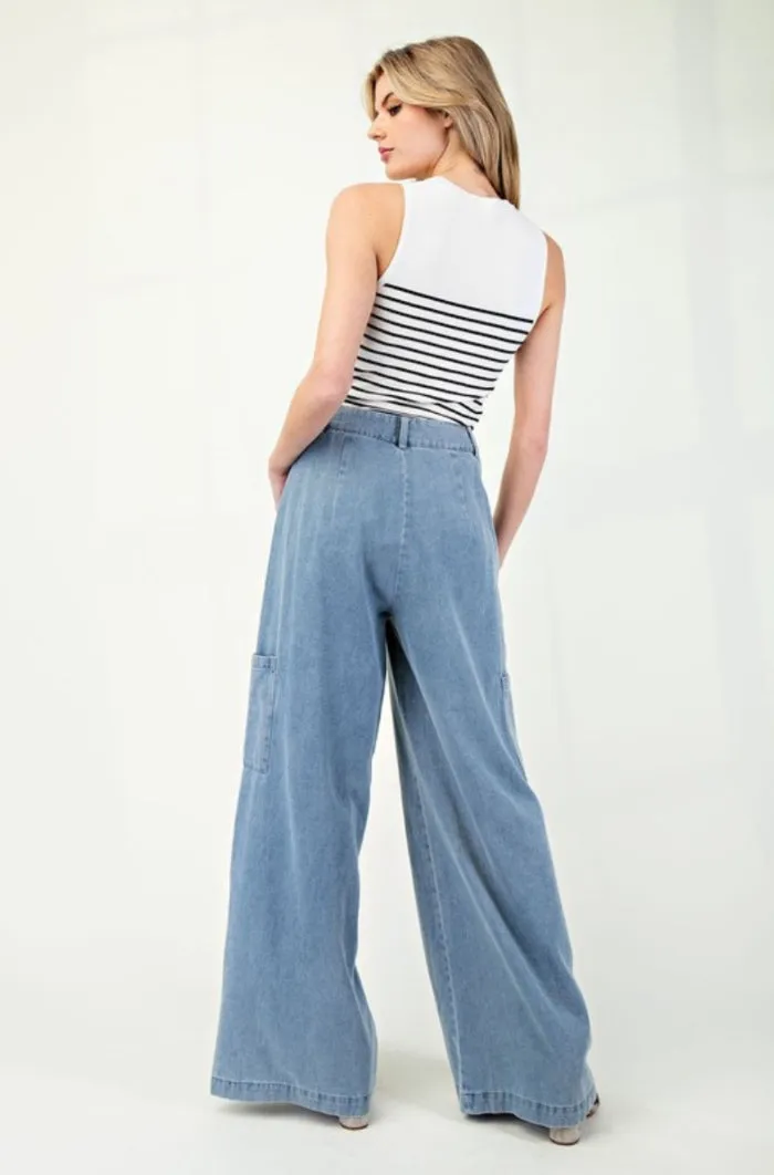 Denim Cargo Straight Leg Pants