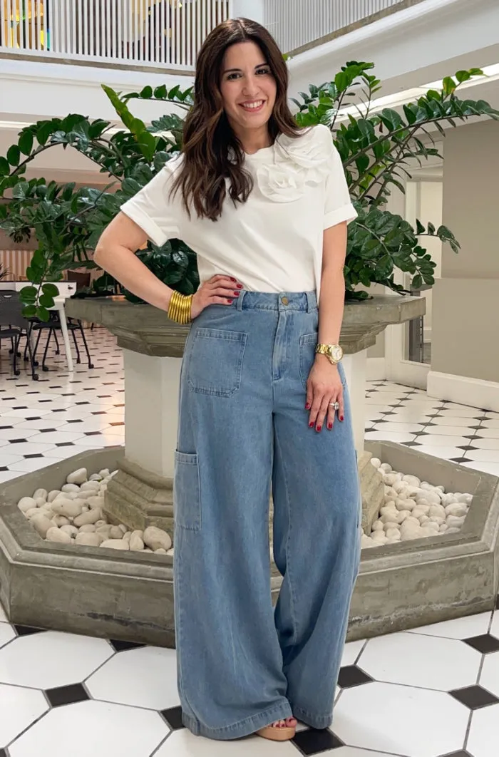 Denim Cargo Straight Leg Pants
