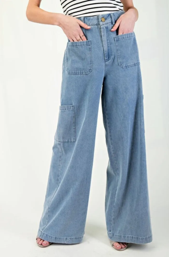 Denim Cargo Straight Leg Pants