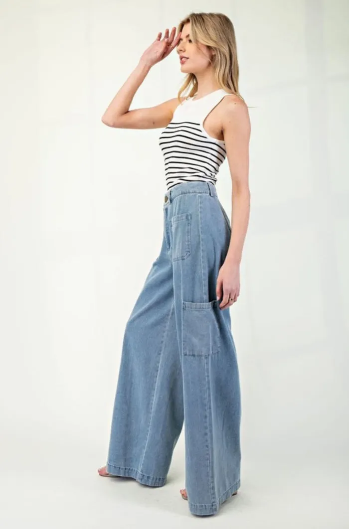 Denim Cargo Straight Leg Pants