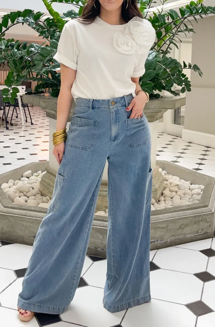 Denim Cargo Straight Leg Pants