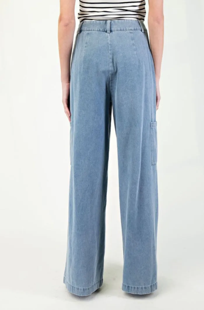 Denim Cargo Straight Leg Pants