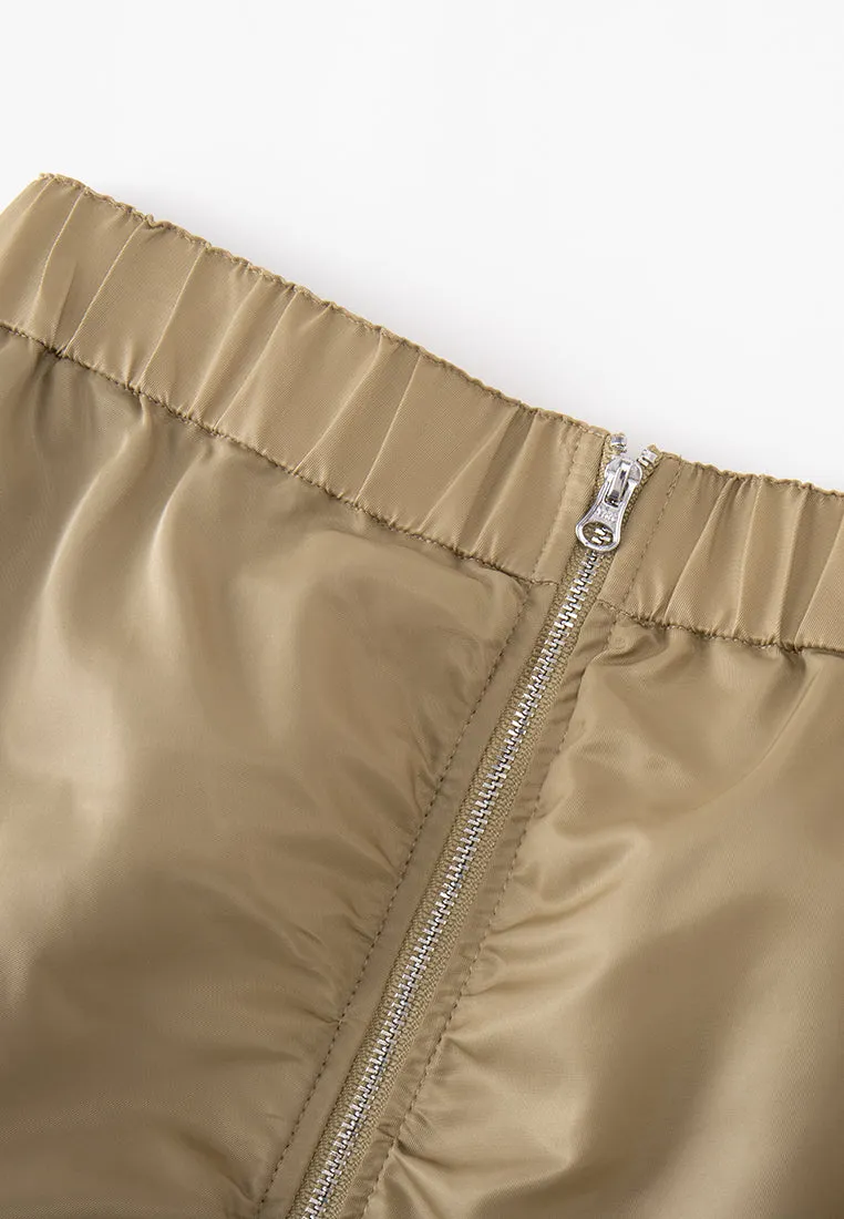 Elasticated-waistband Ruffle-detail Two-way zip-up Skirt