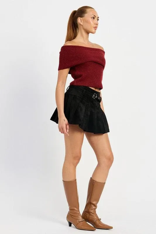 Emory Park Pleated Suede Skort with Belt