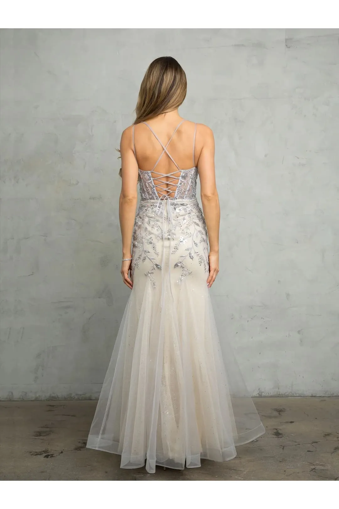 Eva USA 5257 Long Fitted Beaded Sequin Formal Prom Dress