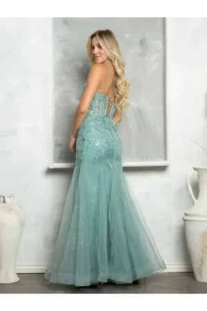 Eva USA 5257 Long Fitted Beaded Sequin Formal Prom Dress