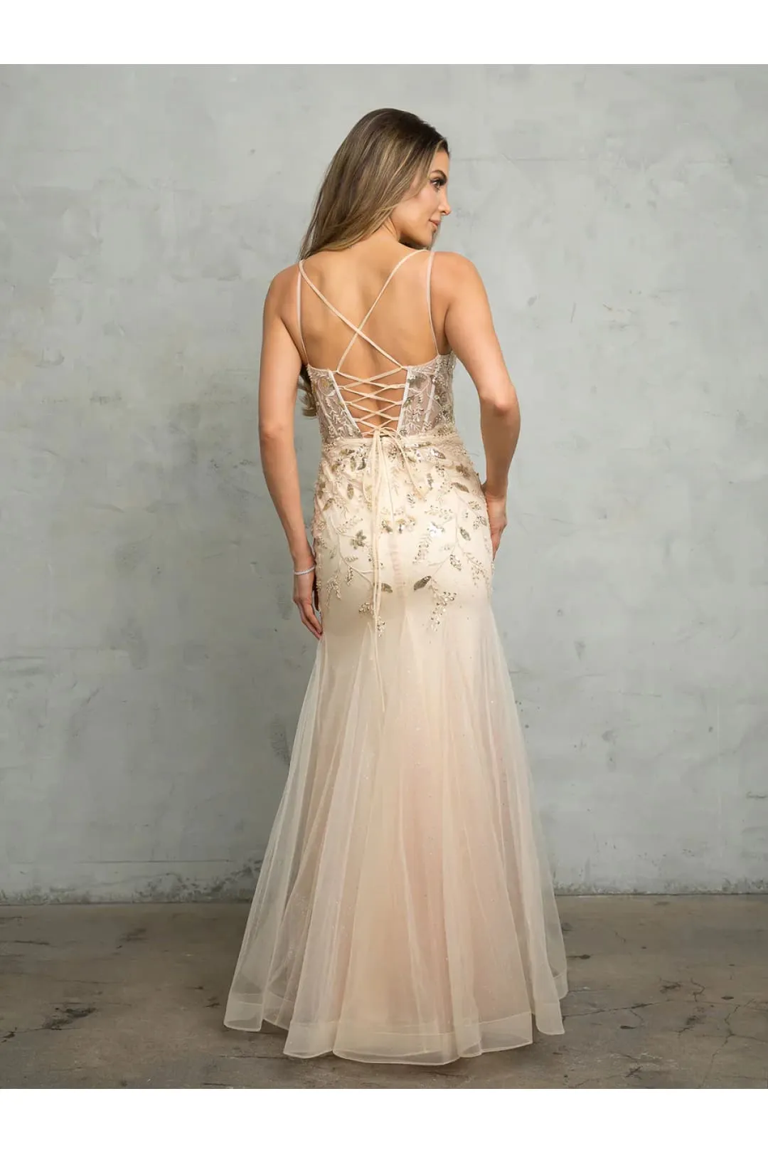 Eva USA 5257 Long Fitted Beaded Sequin Formal Prom Dress
