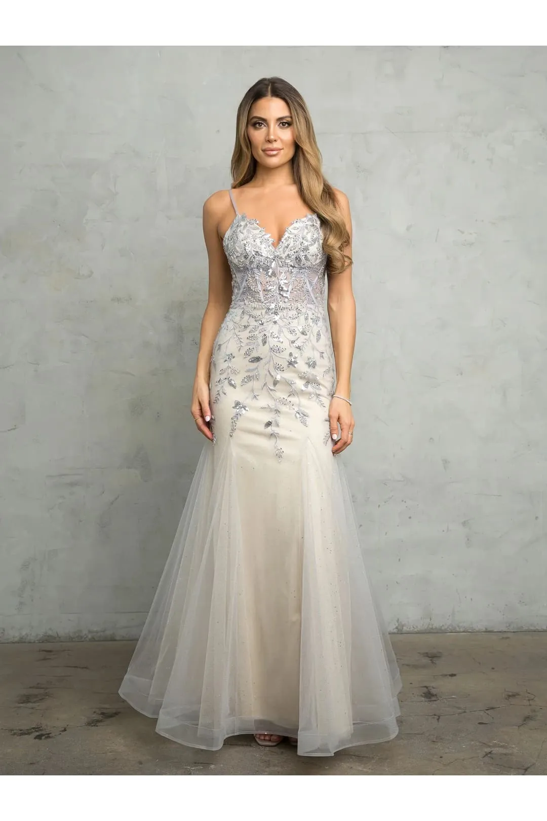 Eva USA 5257 Long Fitted Beaded Sequin Formal Prom Dress