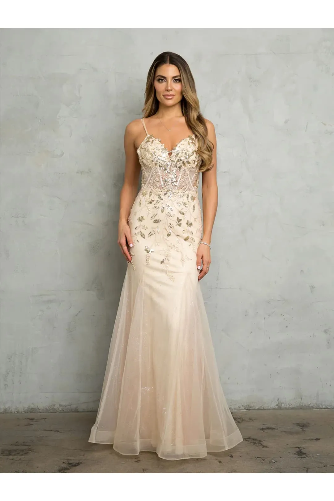 Eva USA 5257 Long Fitted Beaded Sequin Formal Prom Dress