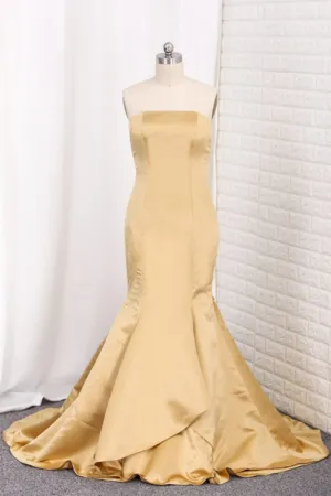 Evening Dresses Mermaid Strapless Satin Sweep Train