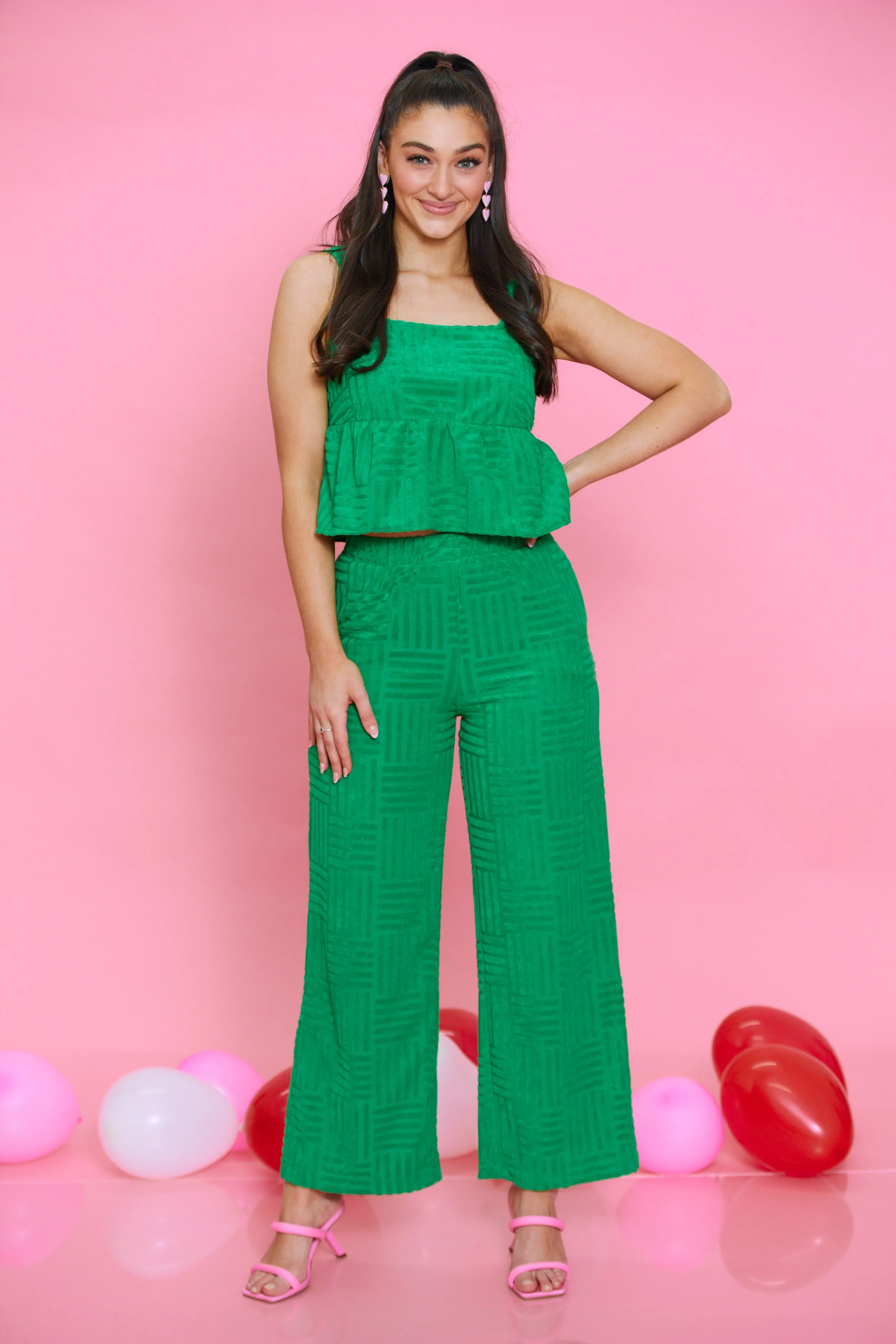 Feel The Love Textured Pants - Green