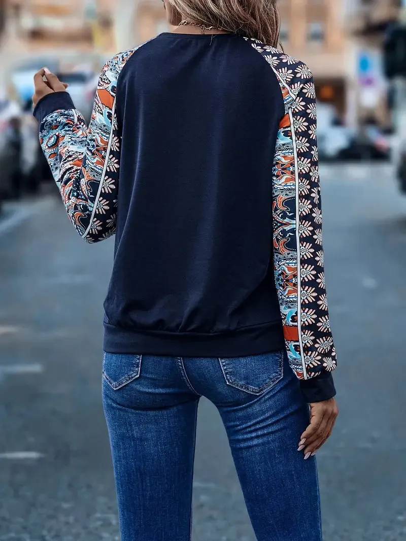 Flora - Floral sleeve women's long sleeve top for comfort