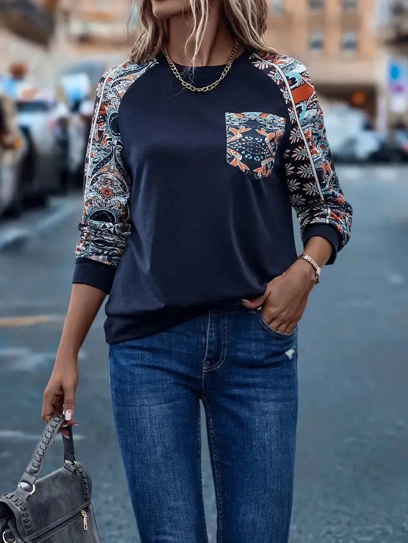 Flora - Floral sleeve women's long sleeve top for comfort