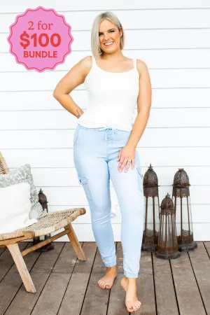 Florence Denim Joggers in Light Blue
