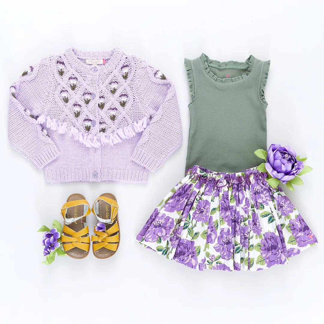 Girls Organic Ruffle Rib Tank - Leaf Green