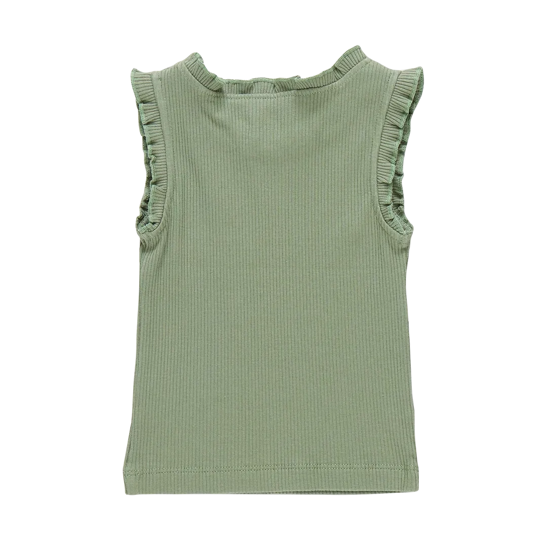 Girls Organic Ruffle Rib Tank - Leaf Green