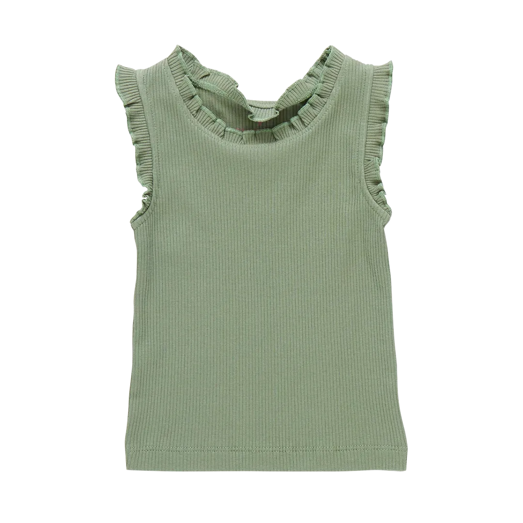 Girls Organic Ruffle Rib Tank - Leaf Green