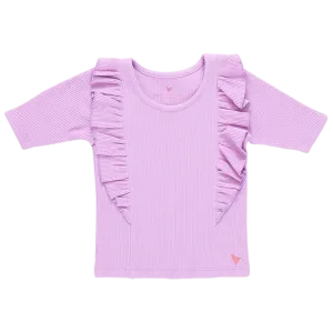 Girls Organic Ruffle Rib Top - Lavender