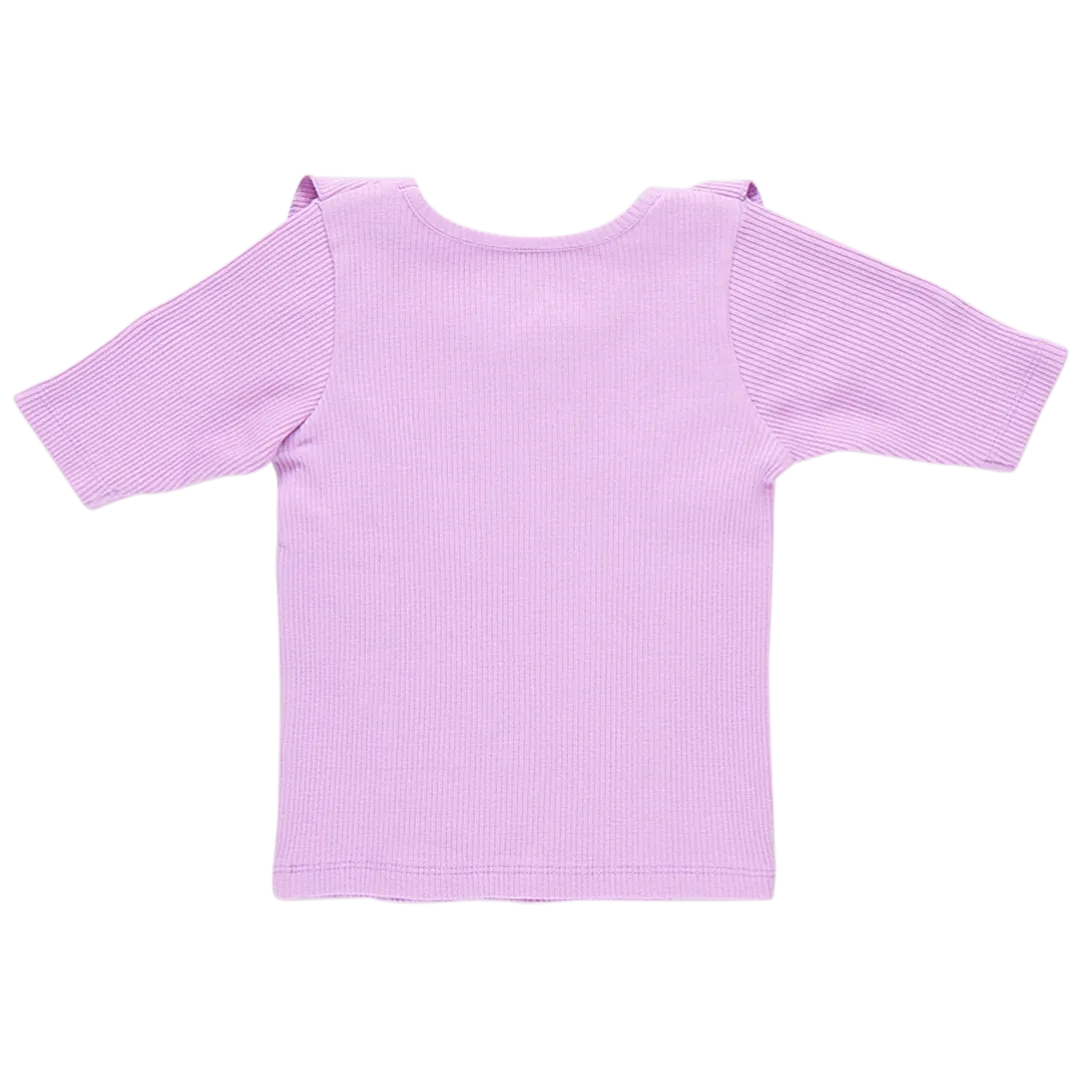Girls Organic Ruffle Rib Top - Lavender