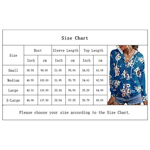 Go Yonder Womens Zip Up Hoodies Jacket Casual Pockets Floral Tops Tie Dye Sweatshirt Blue S