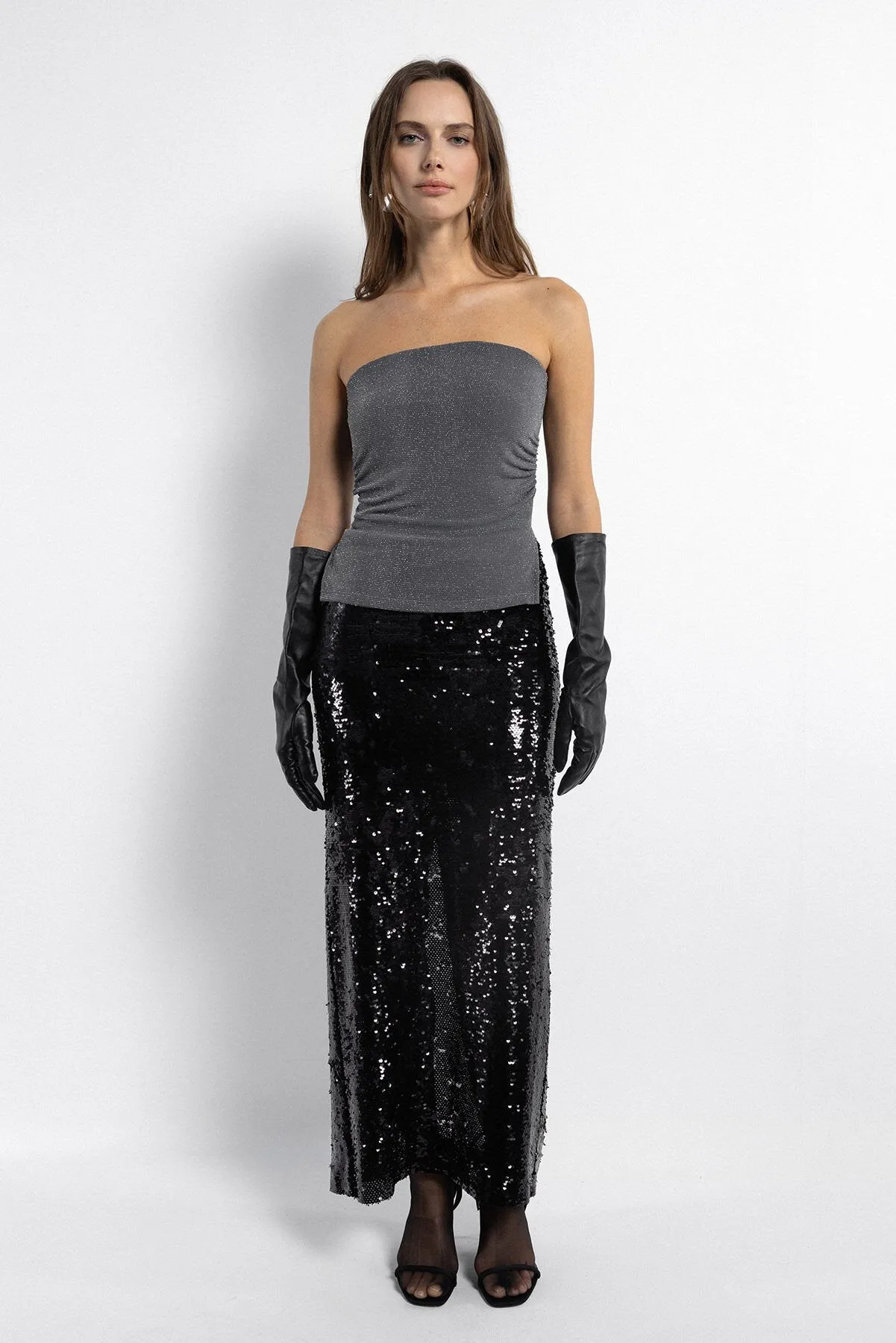 Gray Silvery Off Shoulder Party Top