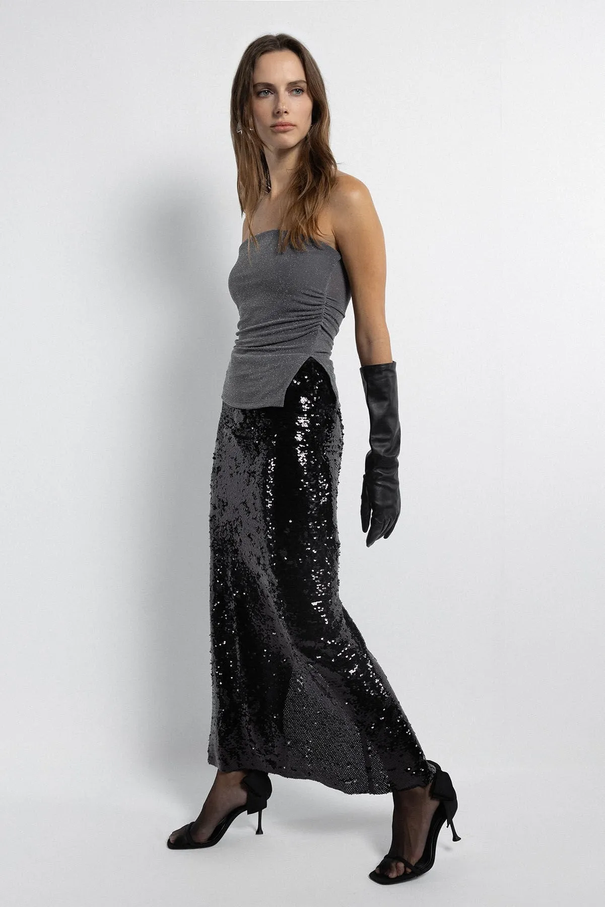 Gray Silvery Off Shoulder Party Top