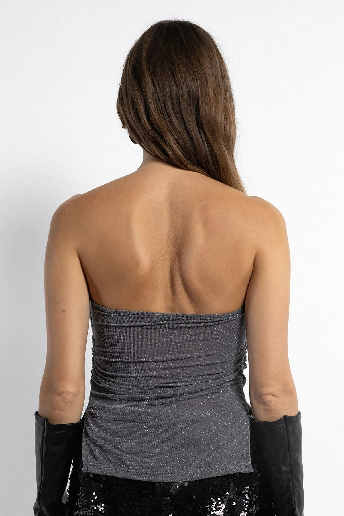 Gray Silvery Off Shoulder Party Top