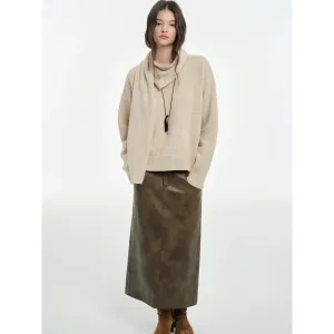 High Neck Knitted Sweater with Scarf