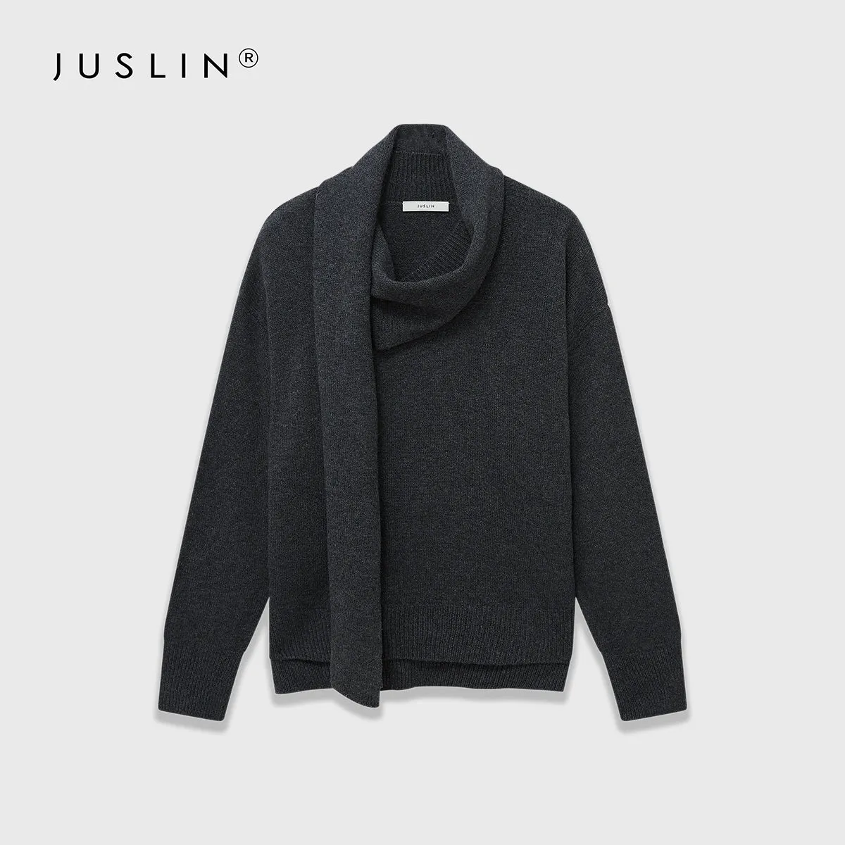 High Neck Knitted Sweater with Scarf