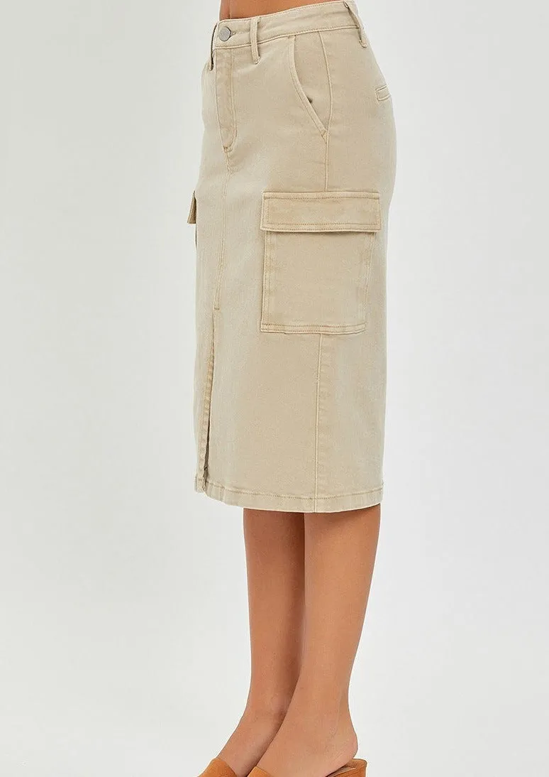 hirise midi cargo skirt