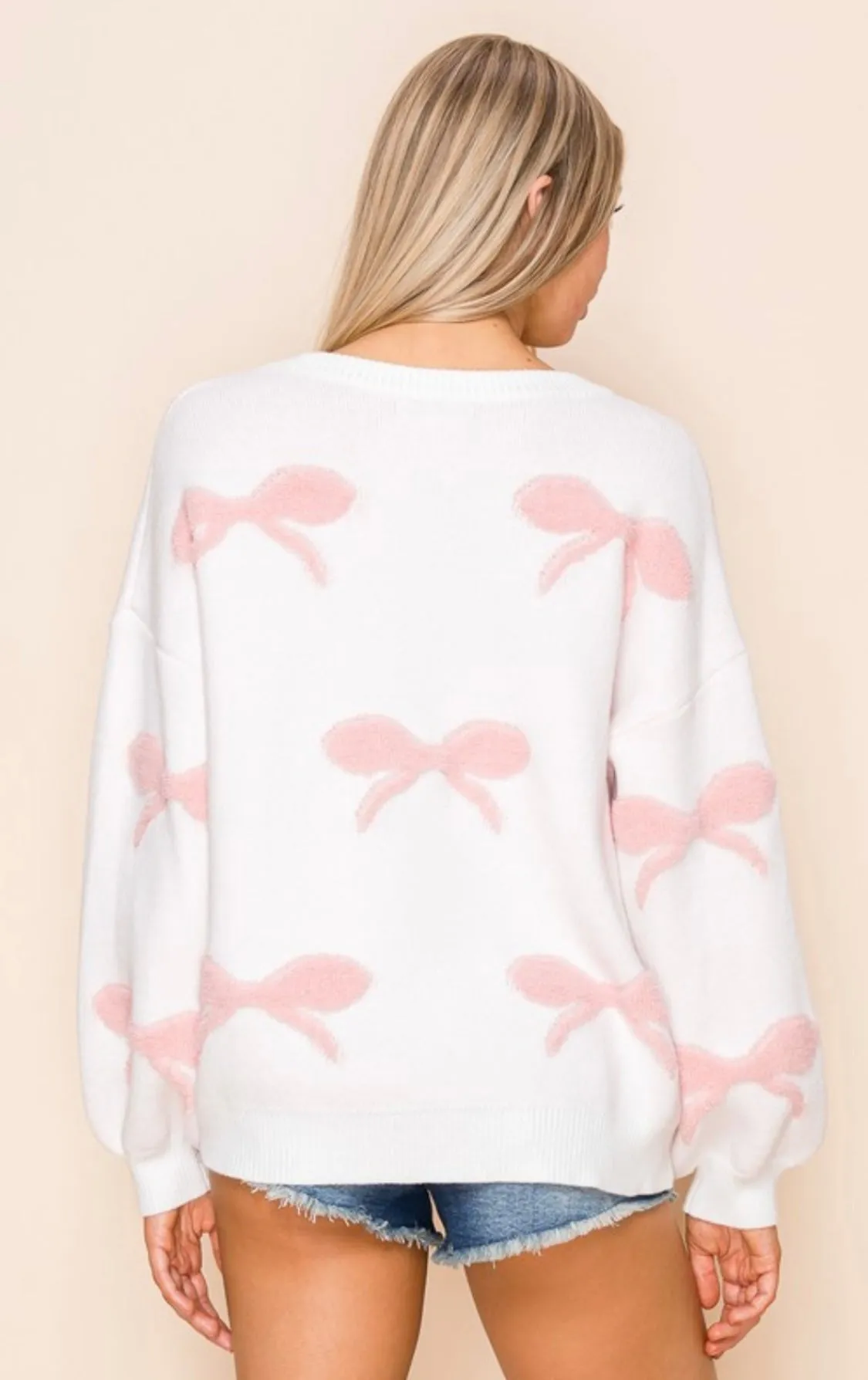 Ivory Pink Bow Sweater