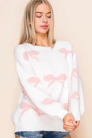 Ivory Pink Bow Sweater