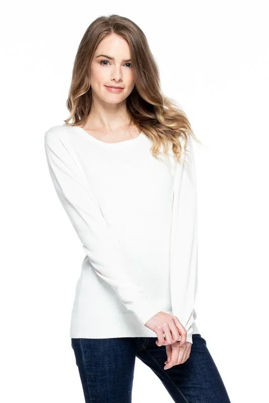 Ivory Scoop Neck Fitted Sweater