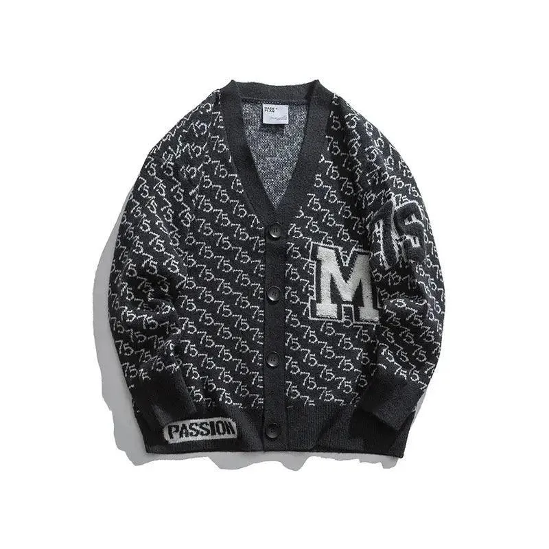 Jacquard Letter V-Neck Fashion Cardigan Sweater