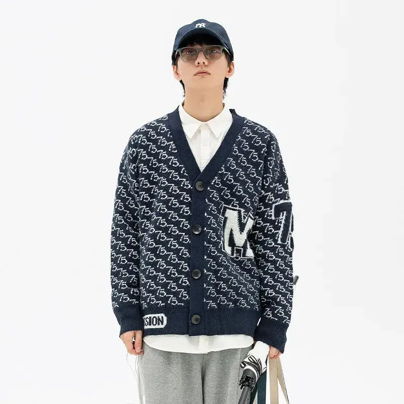 Jacquard Letter V-Neck Fashion Cardigan Sweater