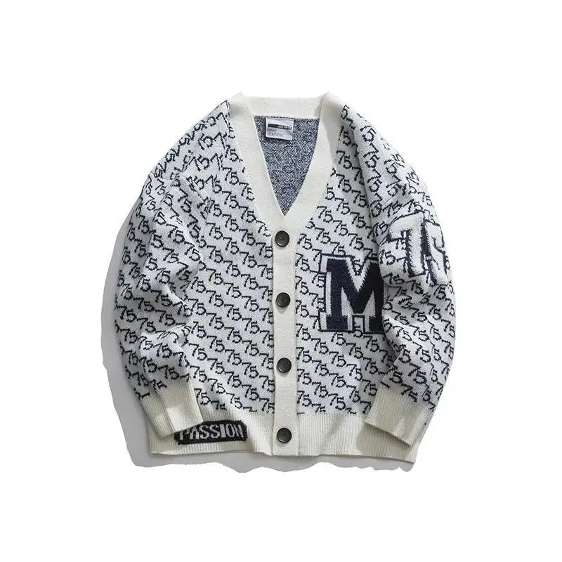 Jacquard Letter V-Neck Fashion Cardigan Sweater