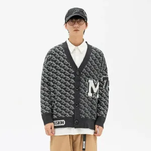 Jacquard Letter V-Neck Fashion Cardigan Sweater