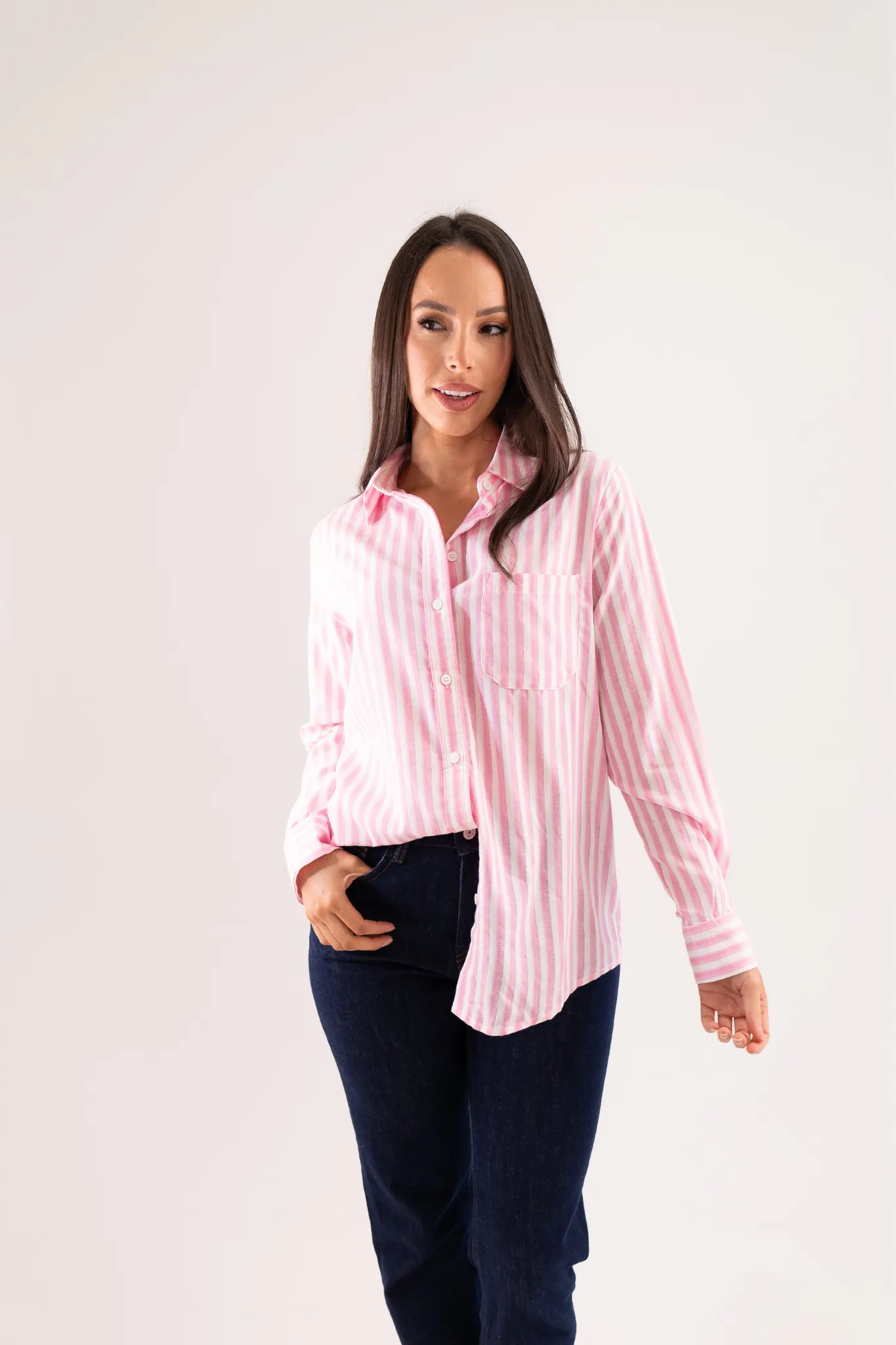 Kendra Stripe Shirt In Pink
