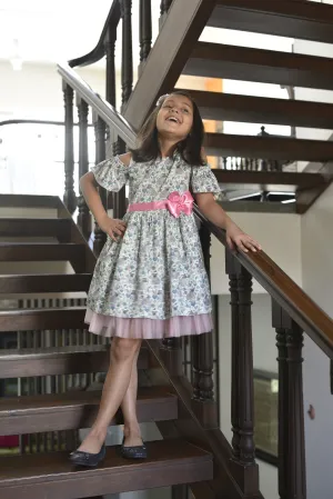 Koala Print  Fit and Flare Dress With  Cold Shoulder Sleeves