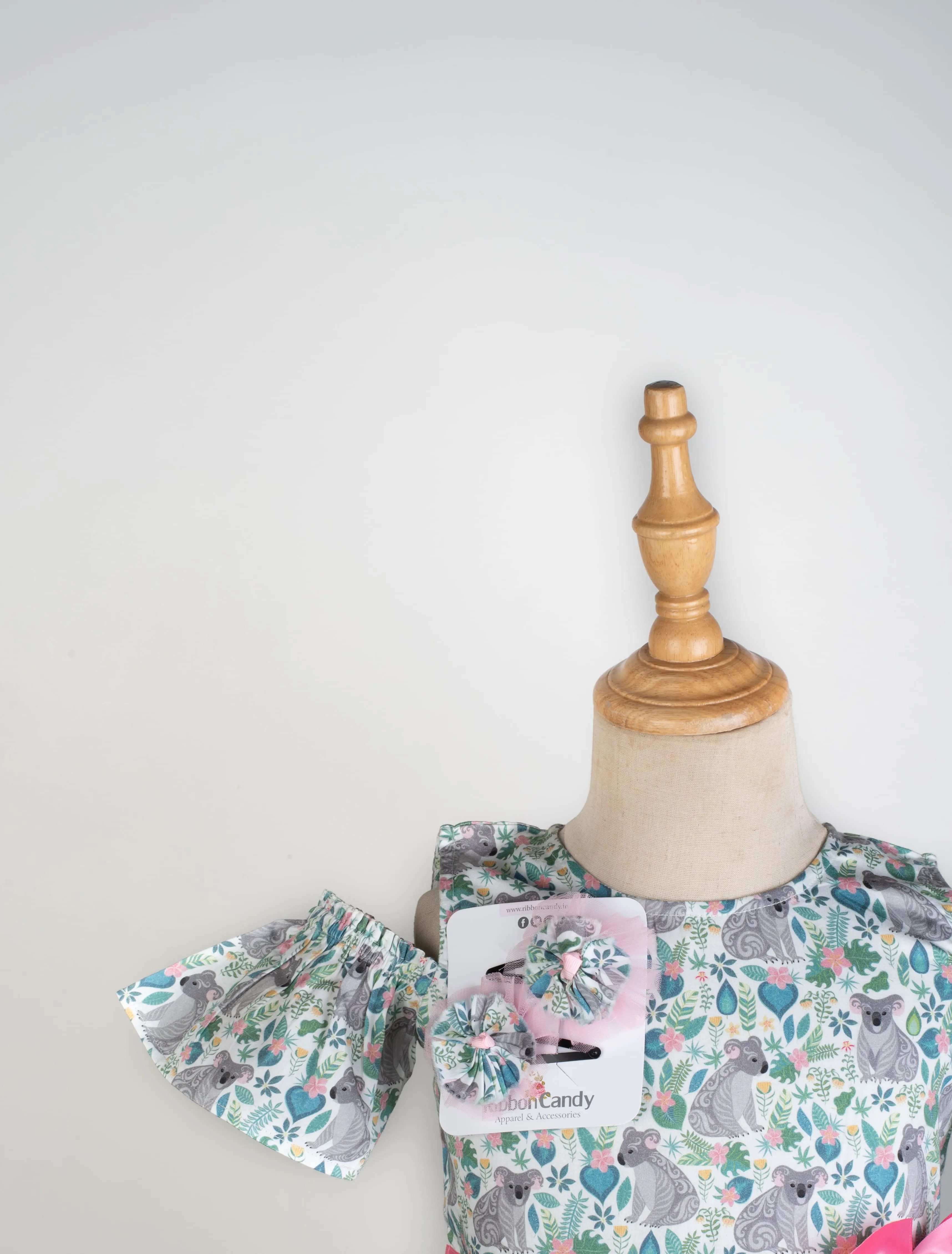 Koala Print  Fit and Flare Dress With  Cold Shoulder Sleeves