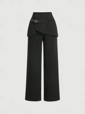 Leather Buckle Straight-Leg Trousers
