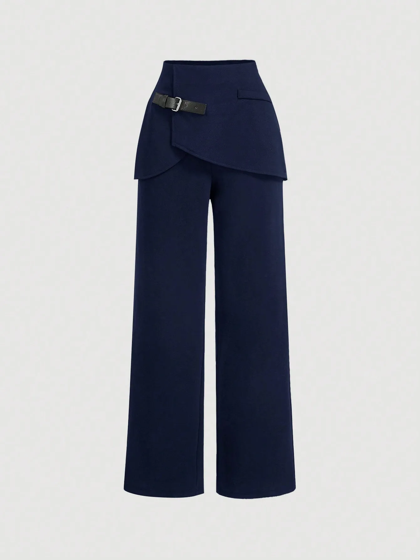 Leather Buckle Straight-Leg Trousers