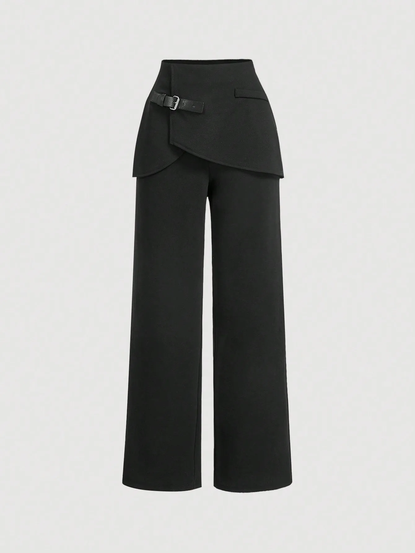 Leather Buckle Straight-Leg Trousers