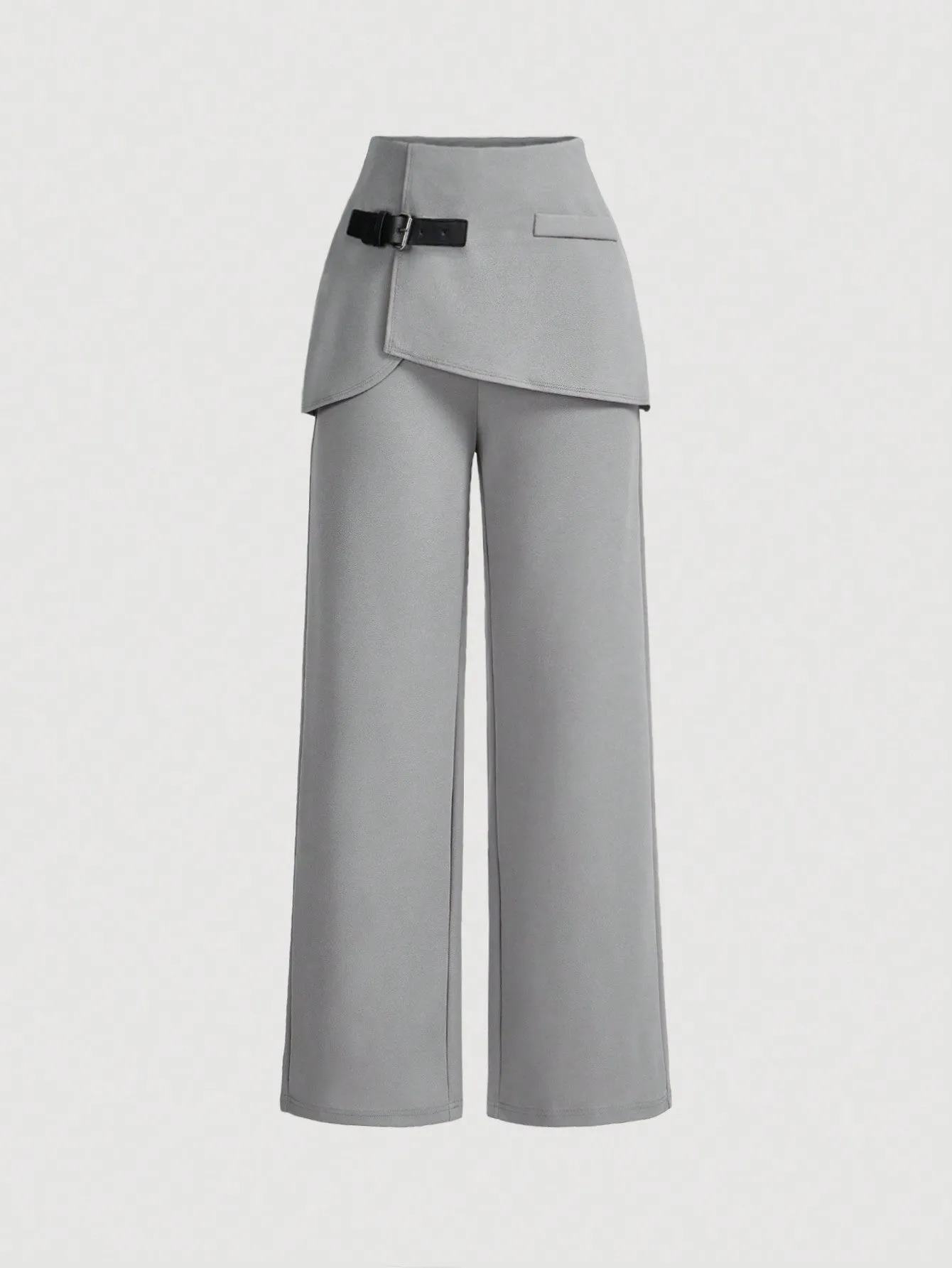 Leather Buckle Straight-Leg Trousers