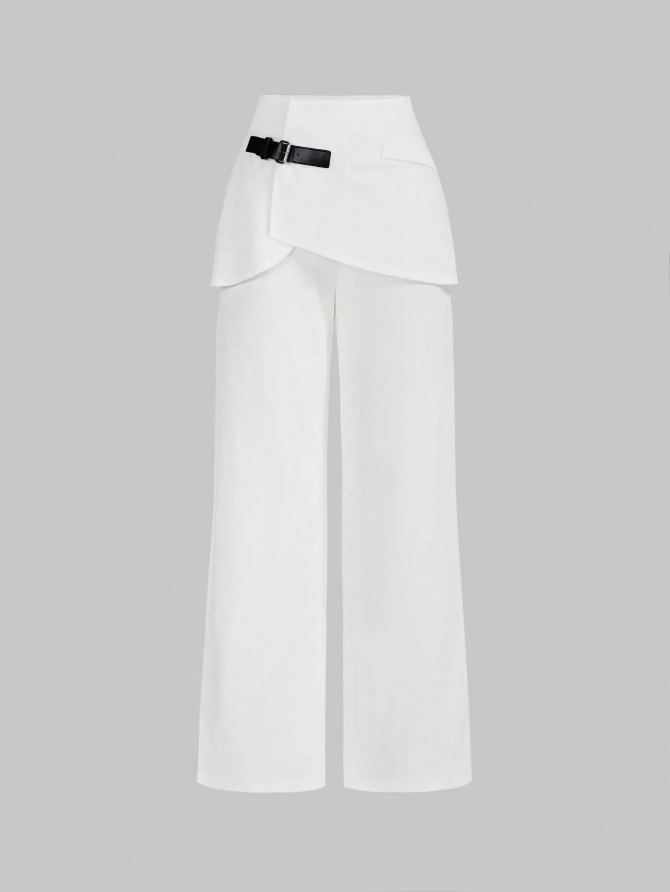 Leather Buckle Straight-Leg Trousers