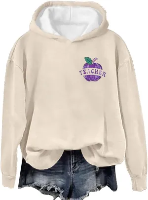 Loose Soft Long Sleeve Pullover Tops Graphic Long Sleeve Sweatshirt Aesthetic Pullover with Pockets 2024 Teacher