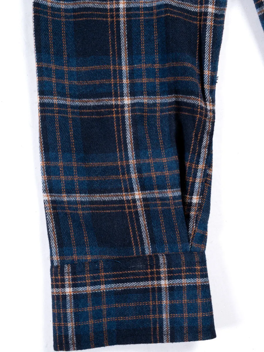 Men Blue Plaid Flannel Button Down Shirt